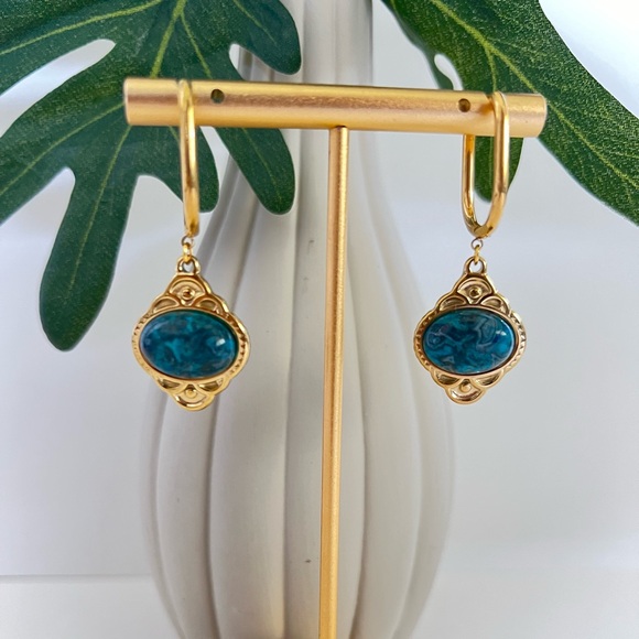 Elegant Stone Pendant Hoops - Dainty Boho Earrings - Flirty Coquette Earrings - Picture 6 of 15